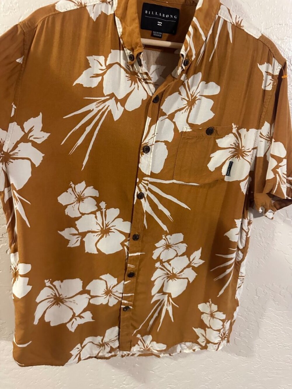 Billabong Brown & White Floral Hawaiian Short Sleeved Button Up Shirt - Picture 2 of 10